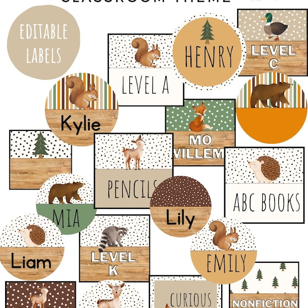 Woodland Classroom Labels [editable]