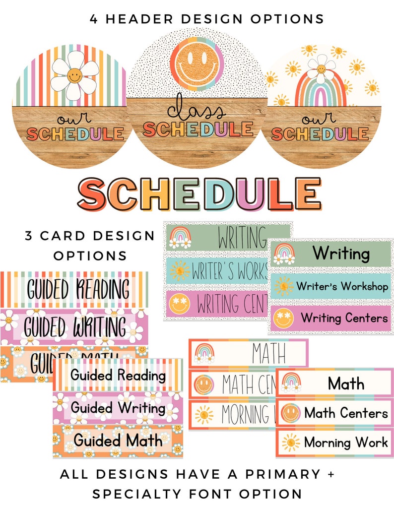Retro Rainbow Classroom Schedule editable Etsy