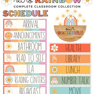 Retro Rainbow Classroom Schedule [editable]
