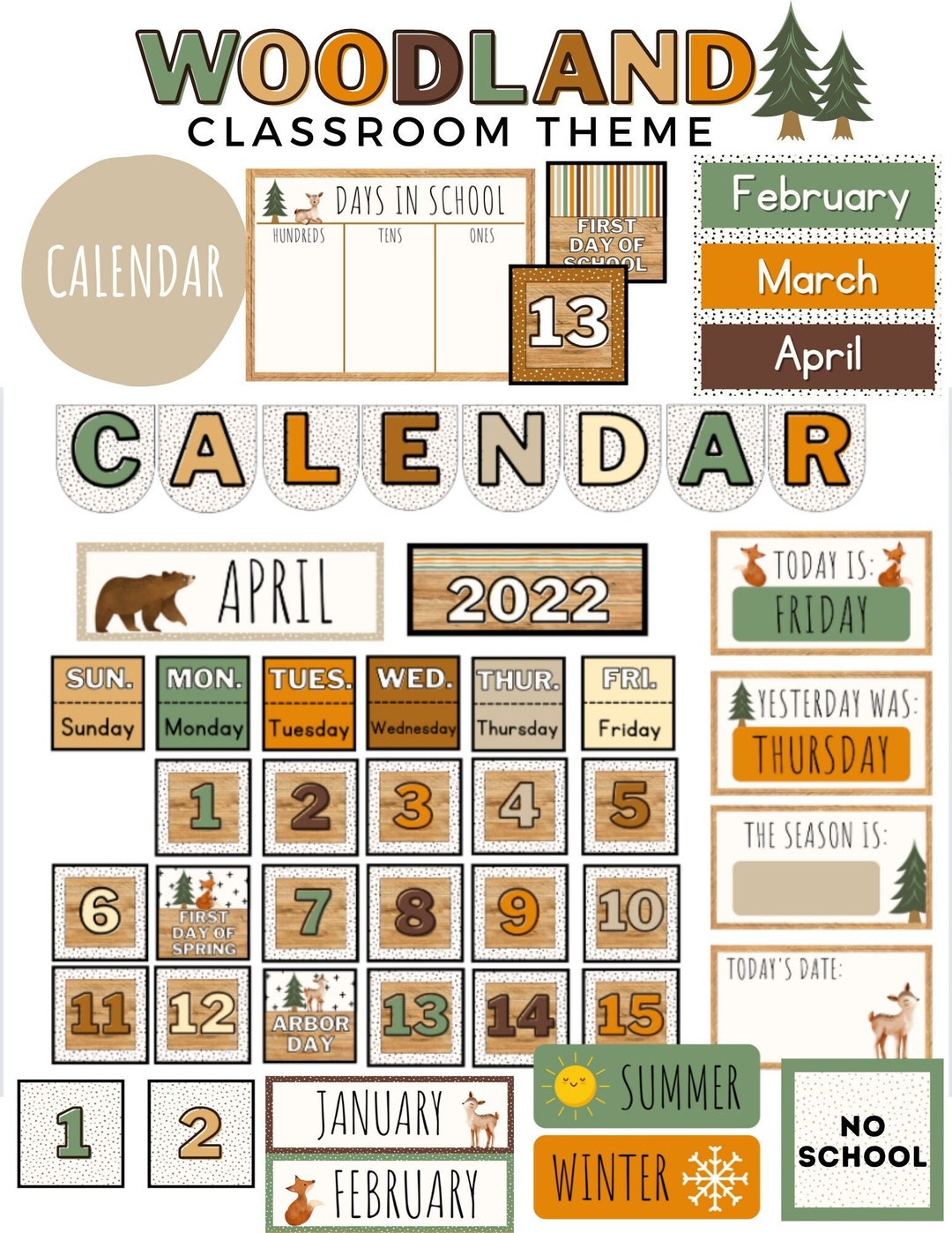 Woodland Interactive Classroom Calendar editable Features Etsy