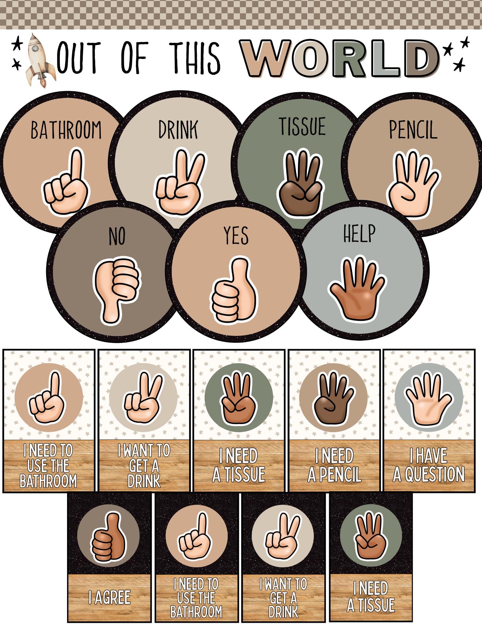 Out of This World Hand Signals Classroom Posters [editable] - Etsy