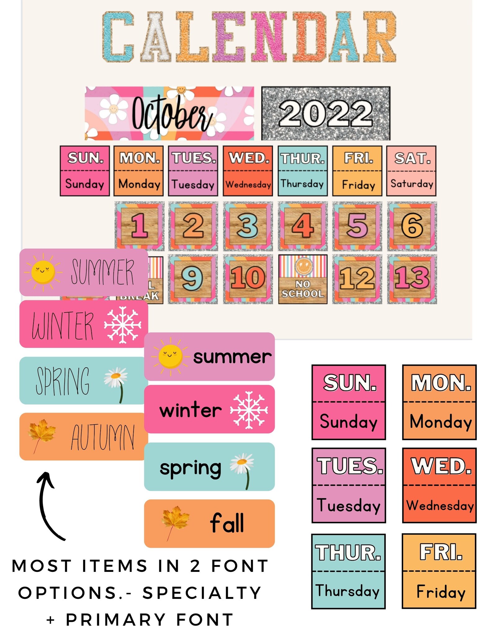 Groovy Glitter Classroom Calendar editable Features Etsy