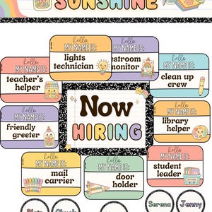 School of Sunshine Groovy Classroom Jobs Display Editable, Bright Retro Classroom Decor School Supplies Composition Notebook theme