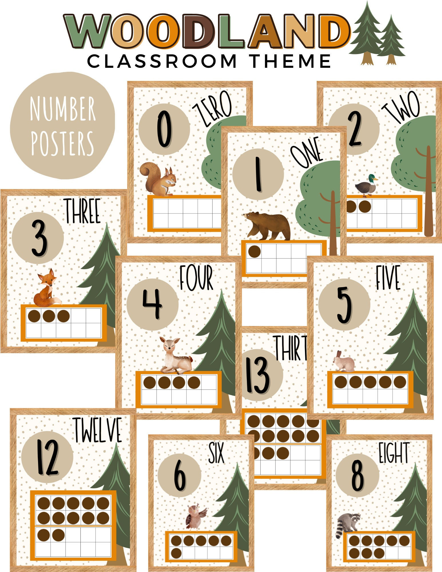 Woodland Classroom Number Posters - Etsy UK