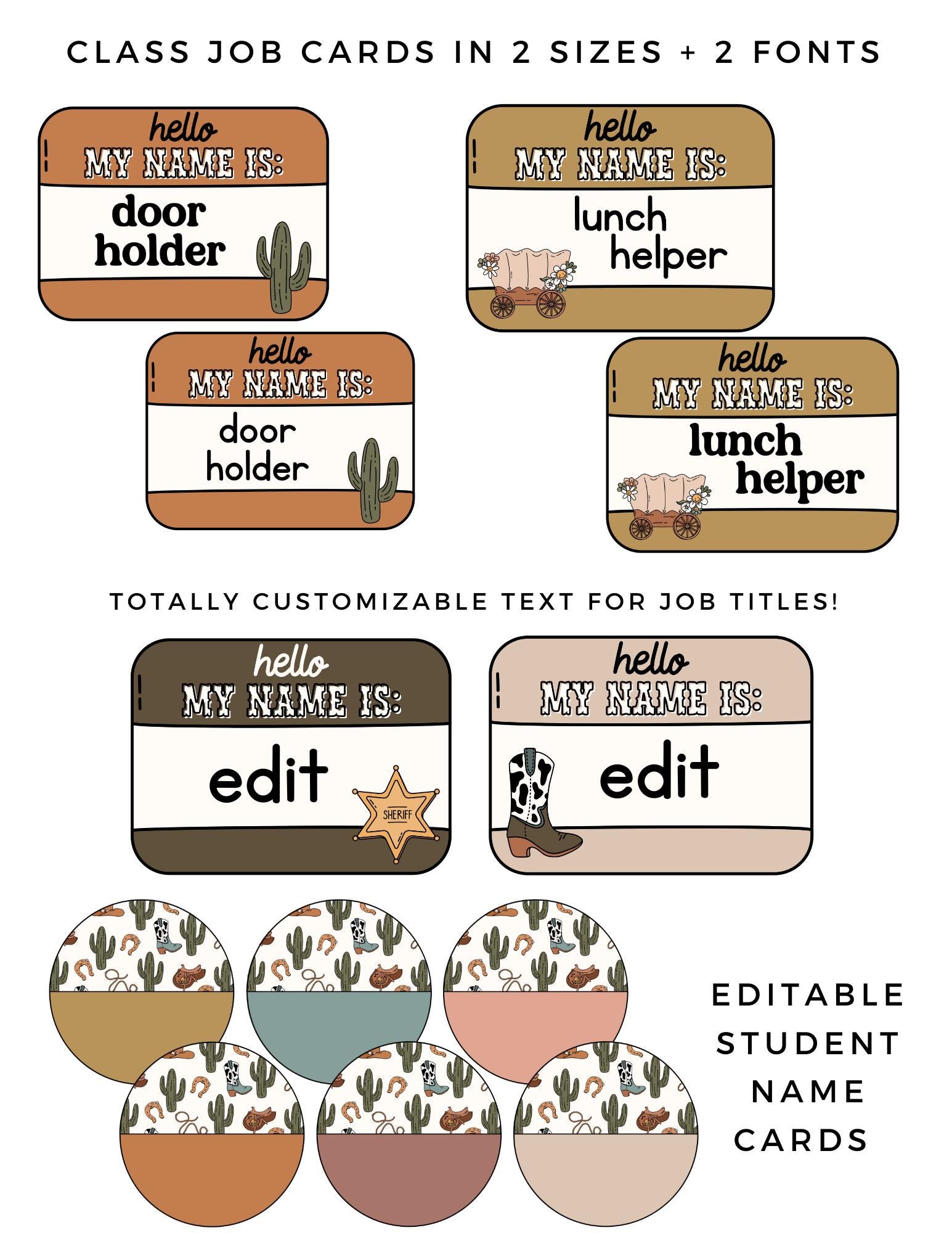 Wild Wild West Class Jobs Display [editable] - Etsy