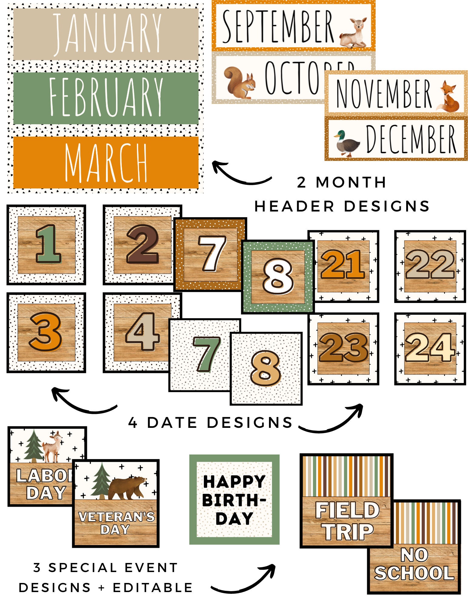 Woodland Interactive Classroom Calendar editable Features Etsy