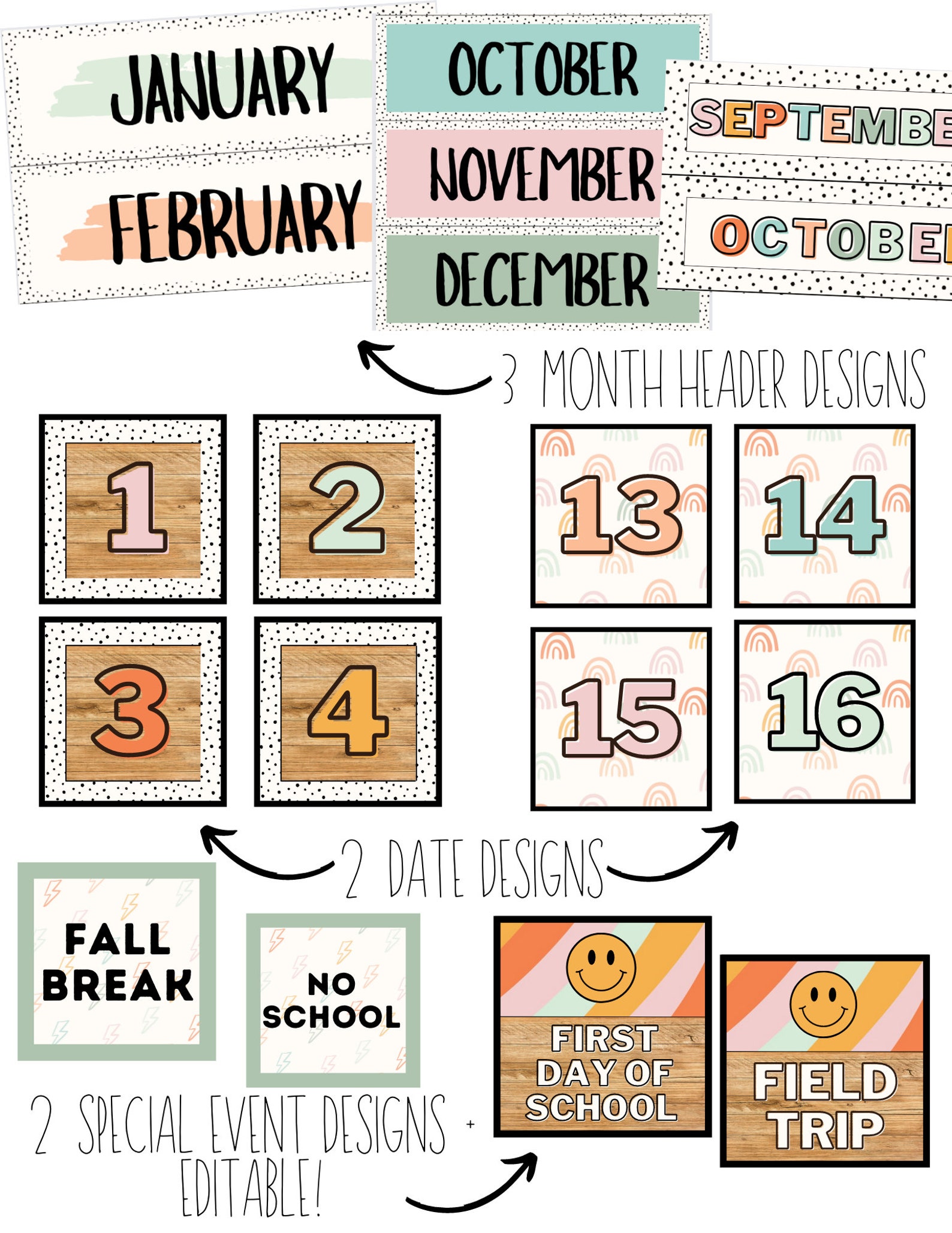 Groovy Boho Classroom Calendar editable Features Etsy