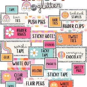 Groovy Glitter Teacher Toolbox Labels [editable]