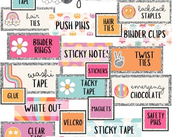 Groovy Glitter Teacher Toolbox Labels [editable]