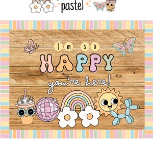 GROOVY Pastel: Kit de tablón de anuncios Estoy tan feliz de que estés aquí