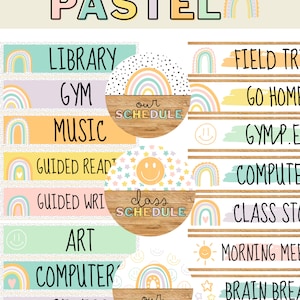 Pastel Boho Rainbow Classroom Schedule [editable]