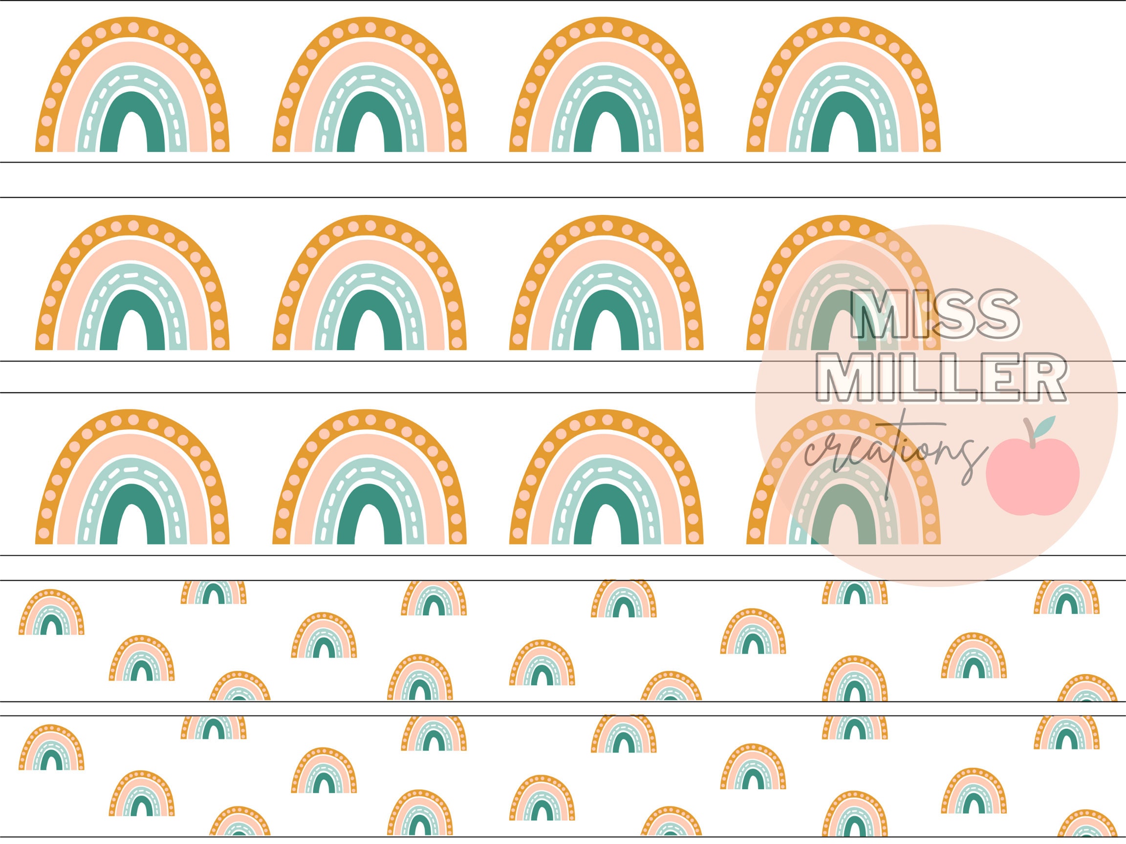 Modern Boho Rainbow Bulletin Board Borders Pack Etsy