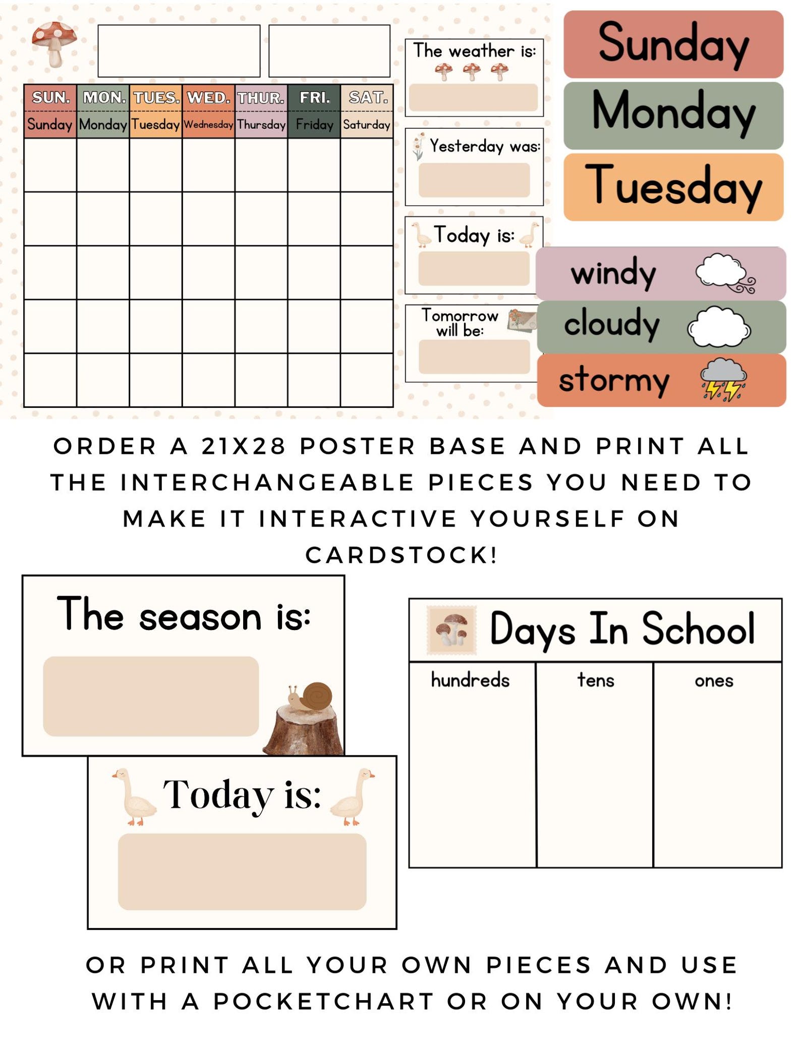 Cottagecore Classroom Calendar - Etsy