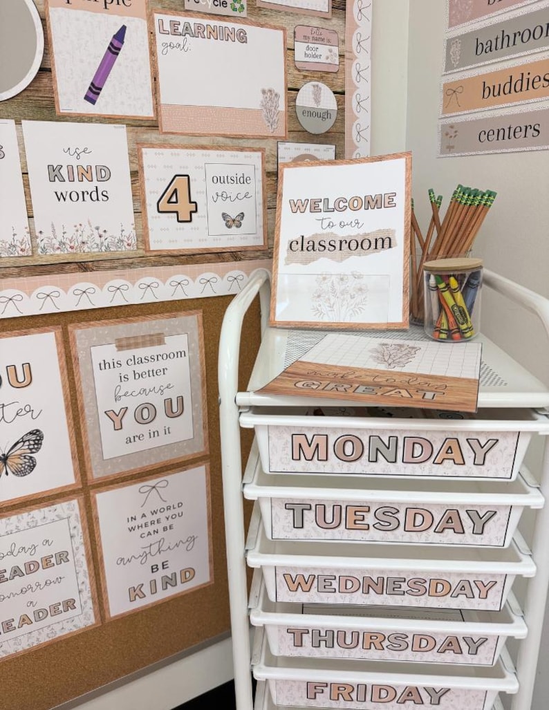 Wildflower Fields Neutral Classroom Decor Bundle, Elementary School Calm Floral Classroom Theme Editable image 2