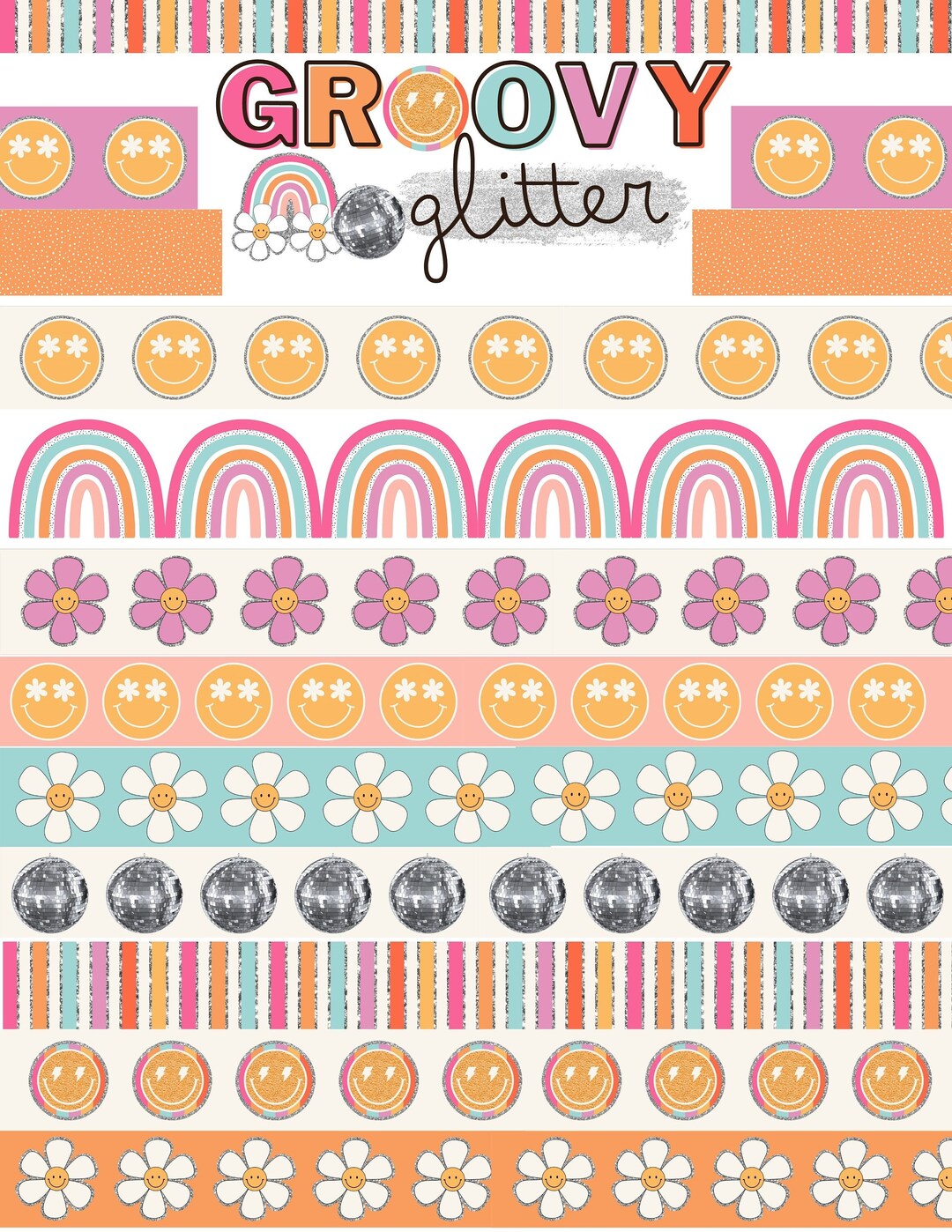 Groovy Glitter Bulletin Board Borders Pack Etsy