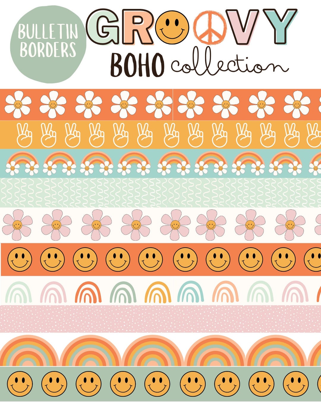 Groovy Boho Bulletin Board Borders Pack Etsy