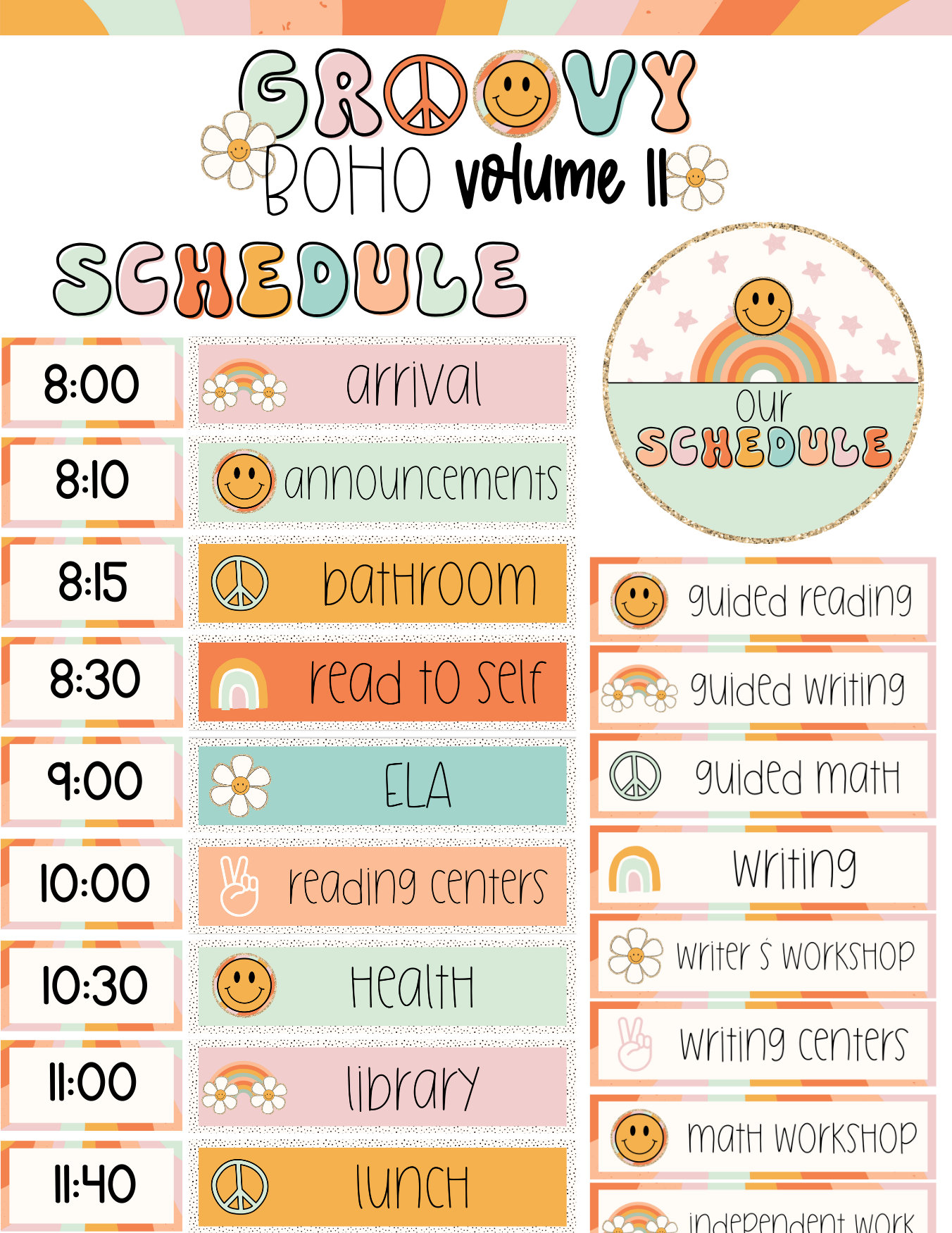 groovy-boho-volume-ii-classroom-schedule-editable-etsy