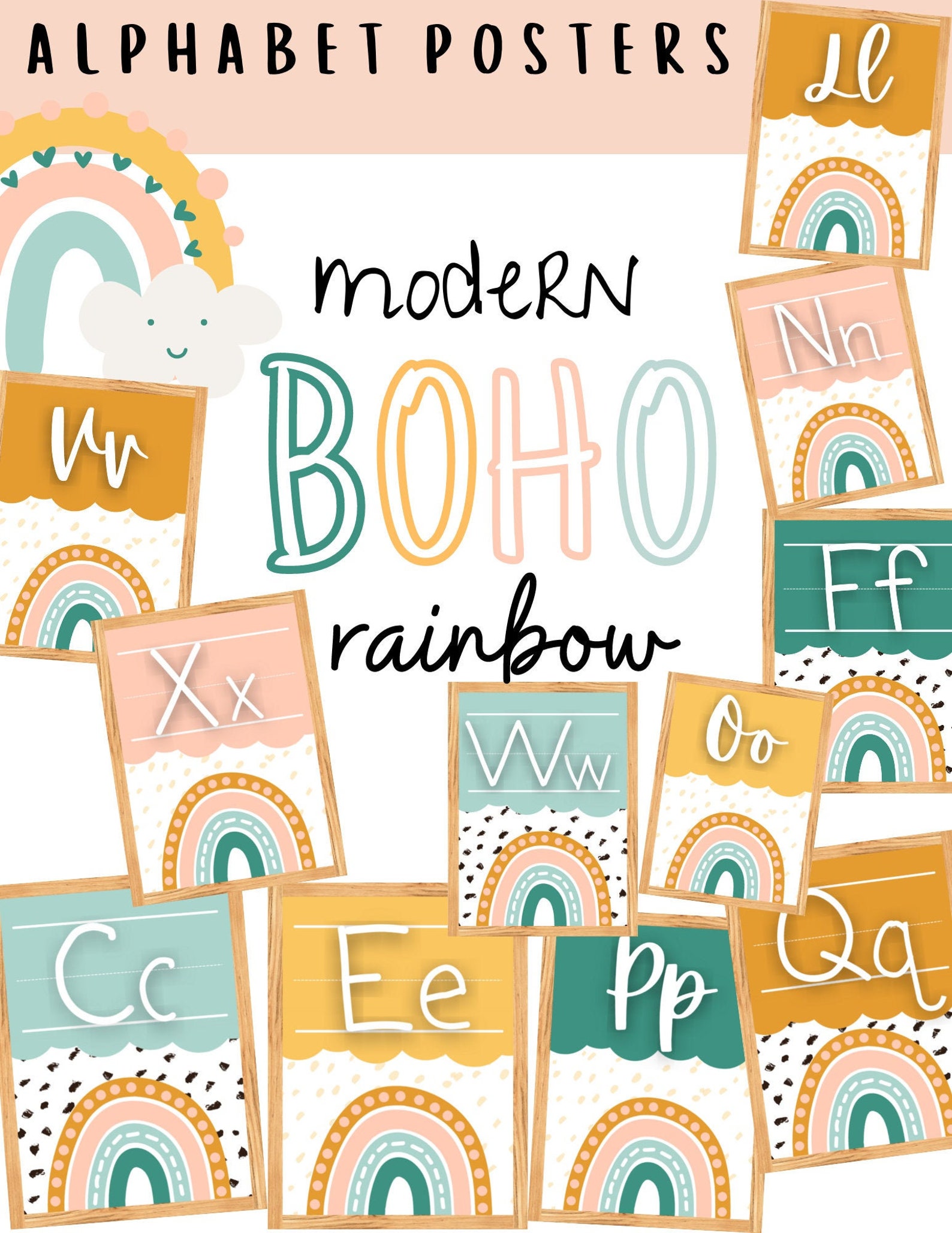 Boho Rainbow Classroom Alphabet | Etsy