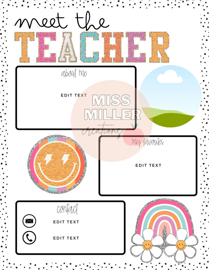 Groovy Glitter Meet the Teacher Template - Etsy image.