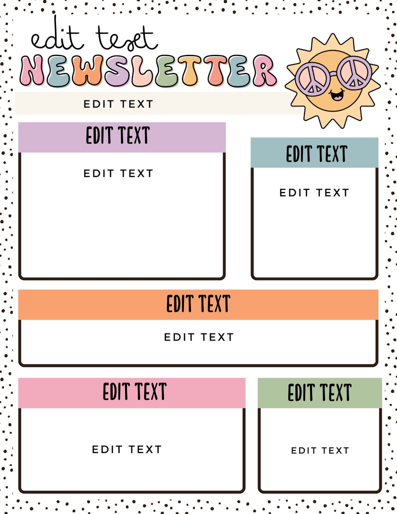 Summer Newsletter Design Example Groovy Summer Newsletter Template - Etsy