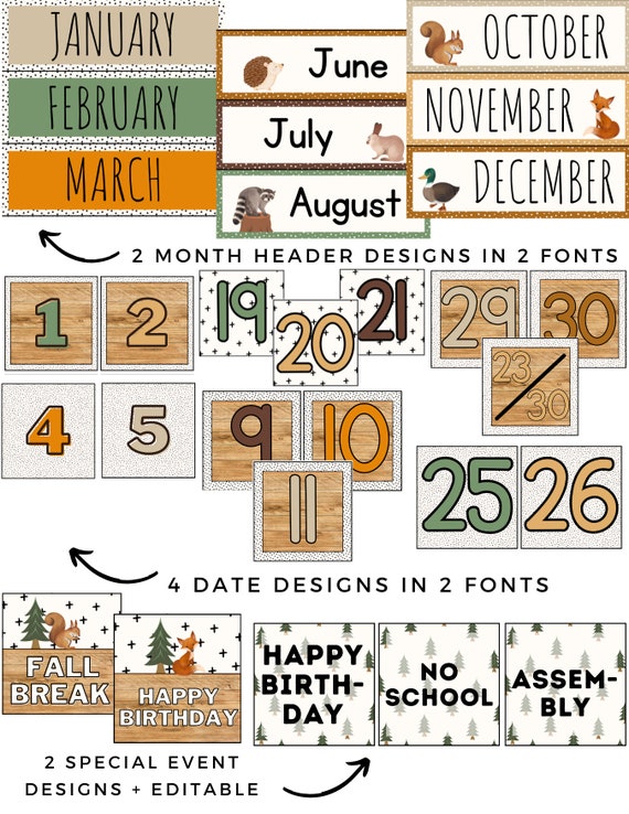 Woodland Classroom Calendar - Etsy woodland-classroom-calendar-etsy