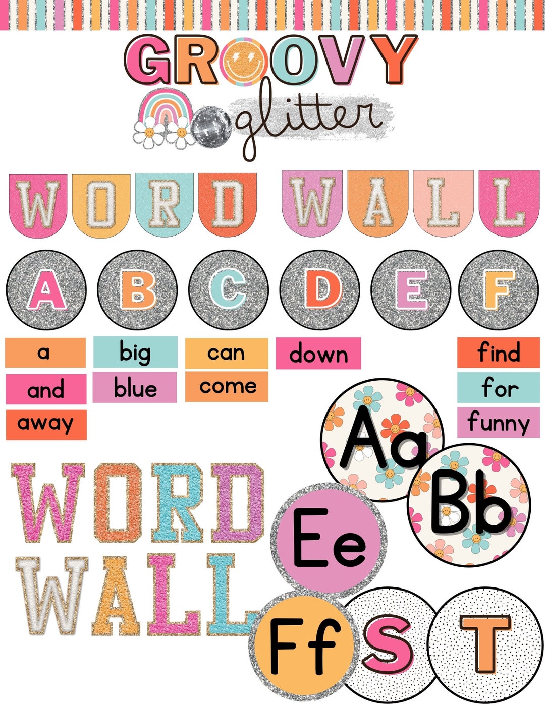 Groovy Glitter Word Wall editable Etsy