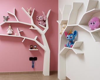 Custom-designed double-sided wooden bookshelf. Suitable for corner or straight walls.  Size and color can be customized.