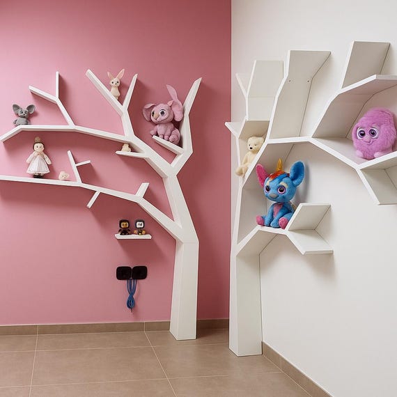 Custom-designed double-sided wooden bookshelf. Suitable for corner or straight walls.  Size and color can be customized.