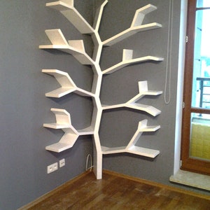 Handmade Wooden Tree Bookshelf, Rustic Farmhouse Library