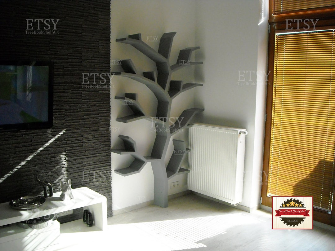 Handmade Tree Bookcase, Custom Wood Bookshelf, Tree Branch Design - Etsy - Custom Textured Bookcase Designs