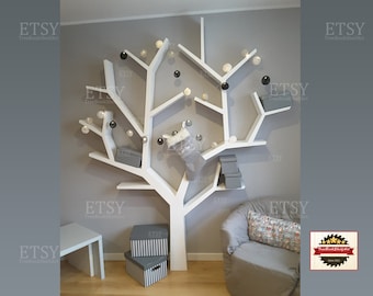 Handmade Tree Bookshelf: Rustic Wall Bookcase, Decorative Library