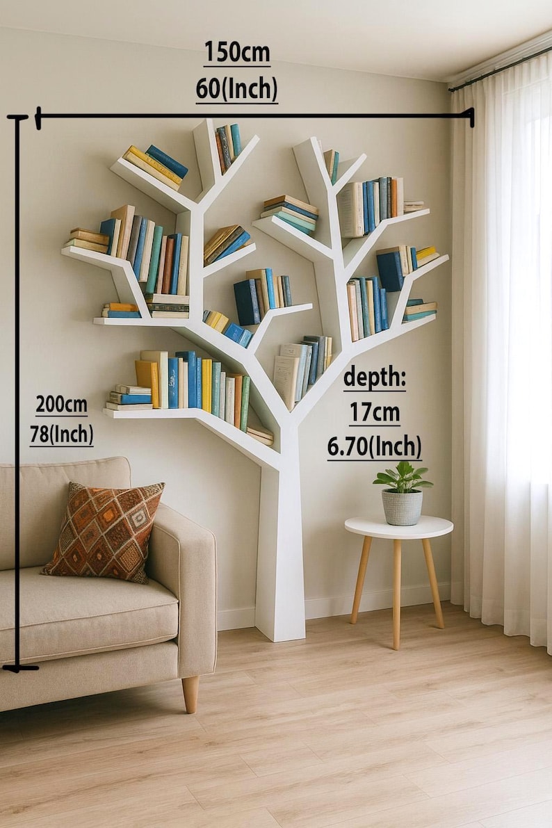 Tree Book Shelf, Decorative Wooden Tree Bookcases, Decorative Library, Farmhouse Bookshelves, Tree Branch Bookshelves, Baum Bücherregal image 1