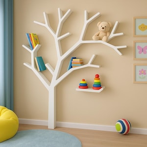 Houten boomboekenkasten, decoratieve rustieke boekenplanken met boomtakken, boekenstandaard, boerderijboekenplanken, decoratieve bibliotheek