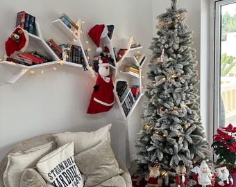 Handmade Wooden Tree Bookshelf, Rustic Branch Bookcase, Christmas Decor