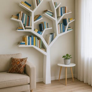 Tree Book Shelf, Decorative Wooden Tree Bookcases, Decorative Library, Farmhouse Bookshelves, Tree Branch Bookshelves, Baum Bücherregal image 6