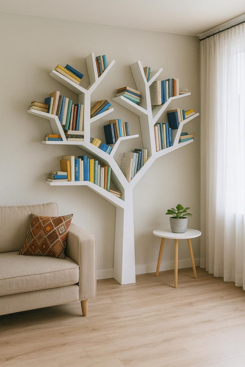 Tree Book Shelf, Decorative Wooden Tree Bookcases, Decorative Library, Farmhouse Bookshelves, Tree Branch Bookshelves, Baum Bücherregal image 6