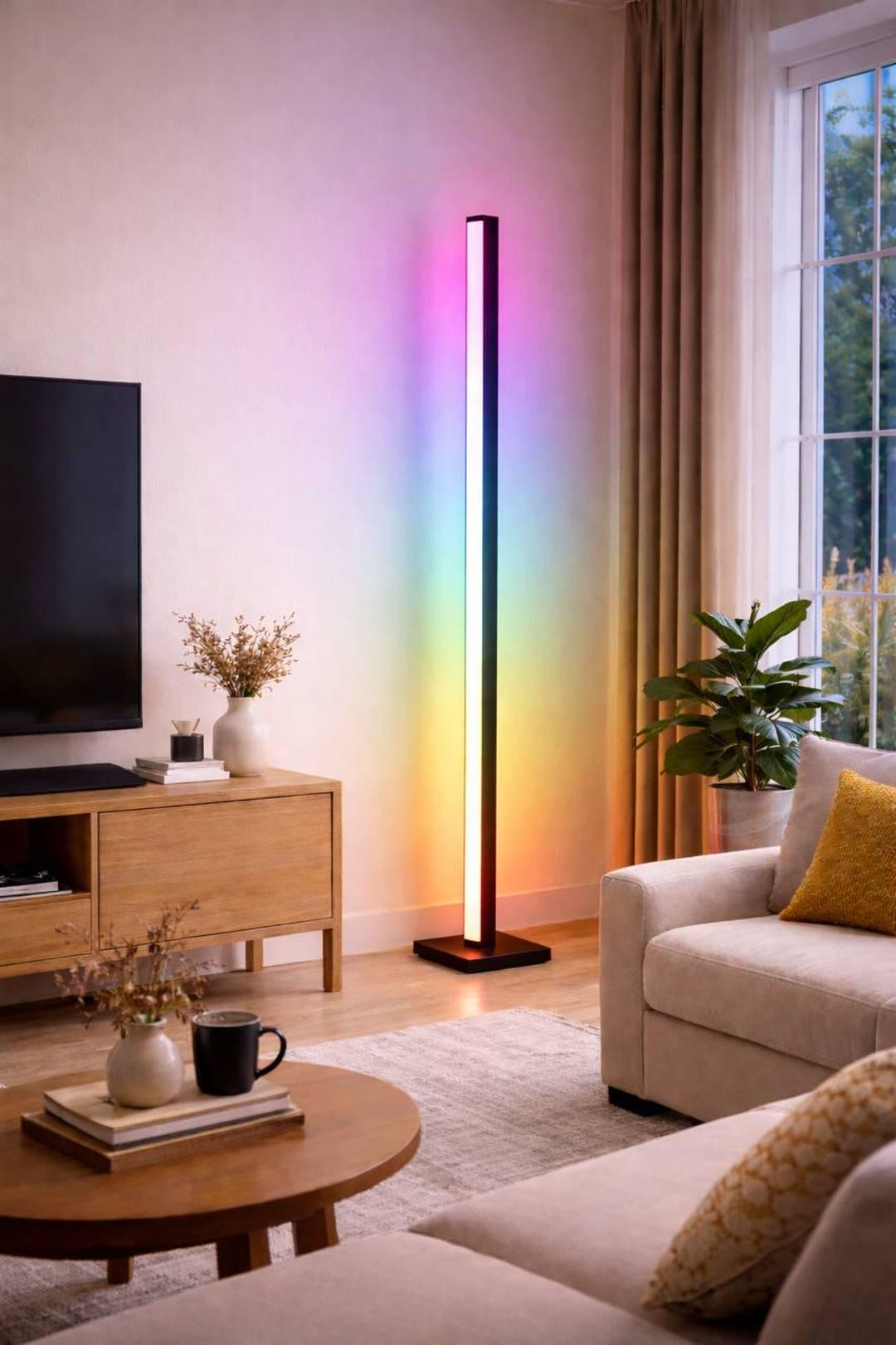 Solid Wood RGB Corner Floor Lamp, Modern Minimalist Design - Etsy