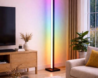Solid Wood RGB Corner Floor Lamp, Modern Minimalist Design