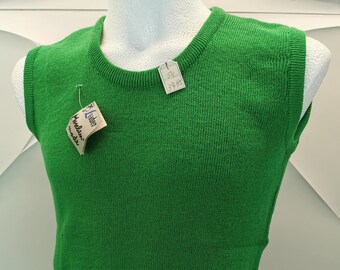 70s deadstock vintage men's unisex knit sweater vest 60s NOS size S M L green sweater