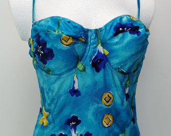 80er Jahre Deadstock Vintage Naturana Badeanzug Einteiler Swimsuit Blumen BH Cups 90er Gr.46 44 XXL NOS