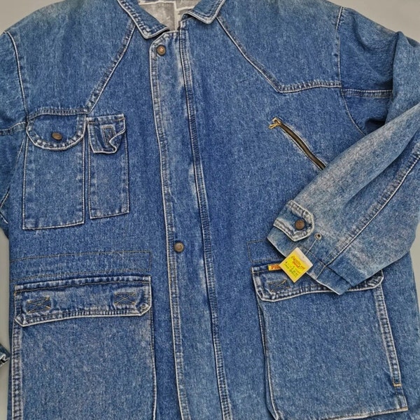 Années 80 Deadstock vintage Denim Parka Veste en denim unisexe pour hommes Anorak Pioneer Veste de transition surdimensionnée Denim Coat Winter Jacket Taille M L NOS