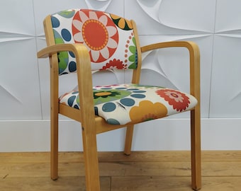 1 von 4 Vintage Ikea Persby Armlehnstuhl Stuhl Küchenstuhl Schreibtischstuhl Birke Blumen 80er 90er Polsterstuhl floral No.1 Bürostuhl