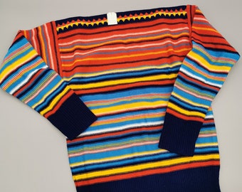 Deadstock 70s jersey de punto infantil jersey anillado talla 164 152 Space Age Vintage 80s NOS rayas