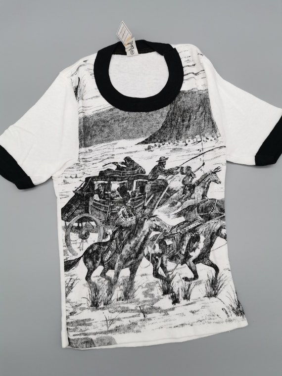 Deadstock 70er Kinder Western Cowboy T-Shirt Ripp… - image 1
