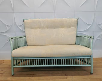 Vintage Rattan Sofa Daybed Bambus türkis Wintergarten Möbel Couch 2sitzer 80s 80er 90er