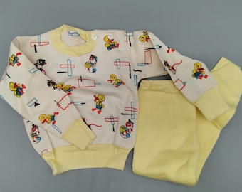 Original 50er Deadstock Kinder Schlafanzug Pyjama 60er zweiteiler Hausanzug Gr.80 NOS Mid Century