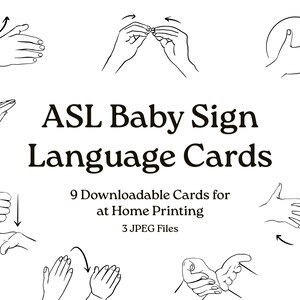 Cartões de linguagem de sinais para bebês ASL para impressão - Flashcards digitais de aprendizagem precoce - Flashcards digitais para download - Imprimir e recortar - Primeiros sinais para bebês