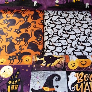 3 Wishes Halloween BOO'all Fabric various prints ghosts cats haunted house witches spells pumpkins FQ & 1/2yard 100% cotton free P+P