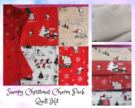 Snoopy Christmas Fabric Charm Pack Quilt Kit All Materials Needed