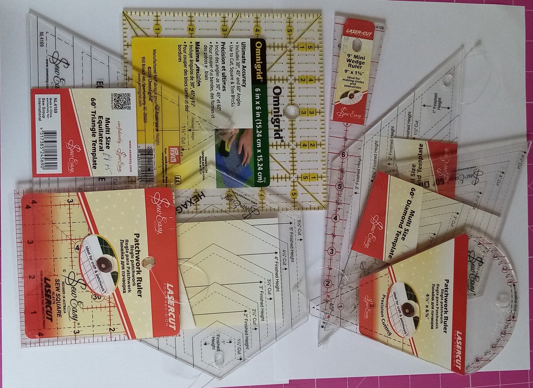 Sew Easy and Prym Mix Shapes Quilting Ruler 8 Piece Set ,2x Dresden